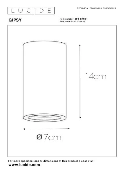 Lucide GIPSY - Foco de techo - Ø 7 cm - 1xGU10 - Blanco - técnico